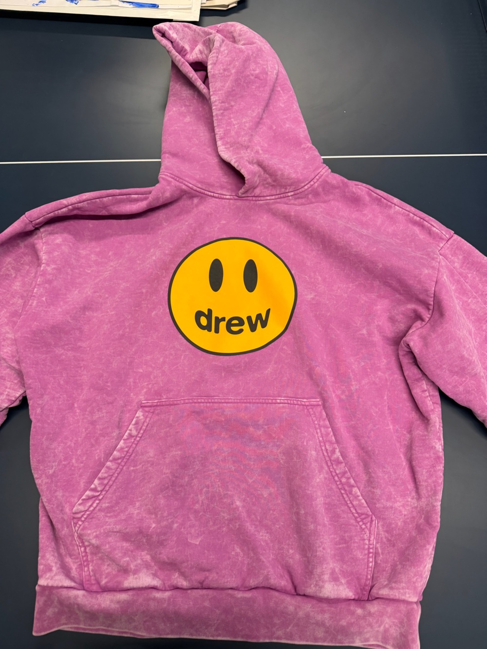 Drew house Purple Pink Washed Hoodie with Yellow Smiley Logo
